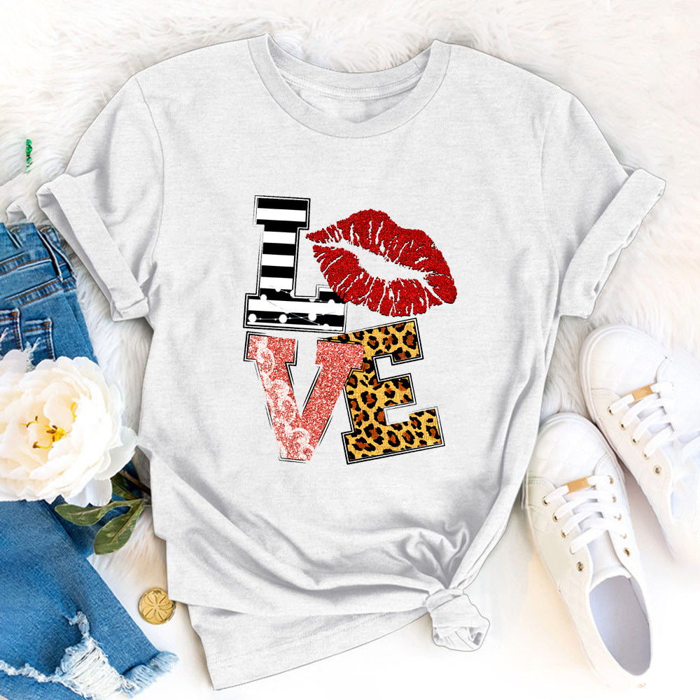 Wholesale Valentine's Day LOVE letter print short sleeves