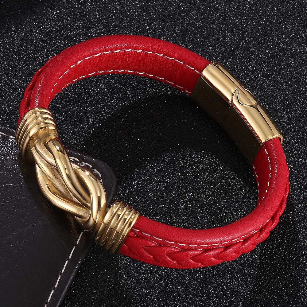 Wholesale Punk Genuine Leather Stainless Steel Jewelry Wholesale Titanium Steel Electroplated Genuine Gold Bracelets