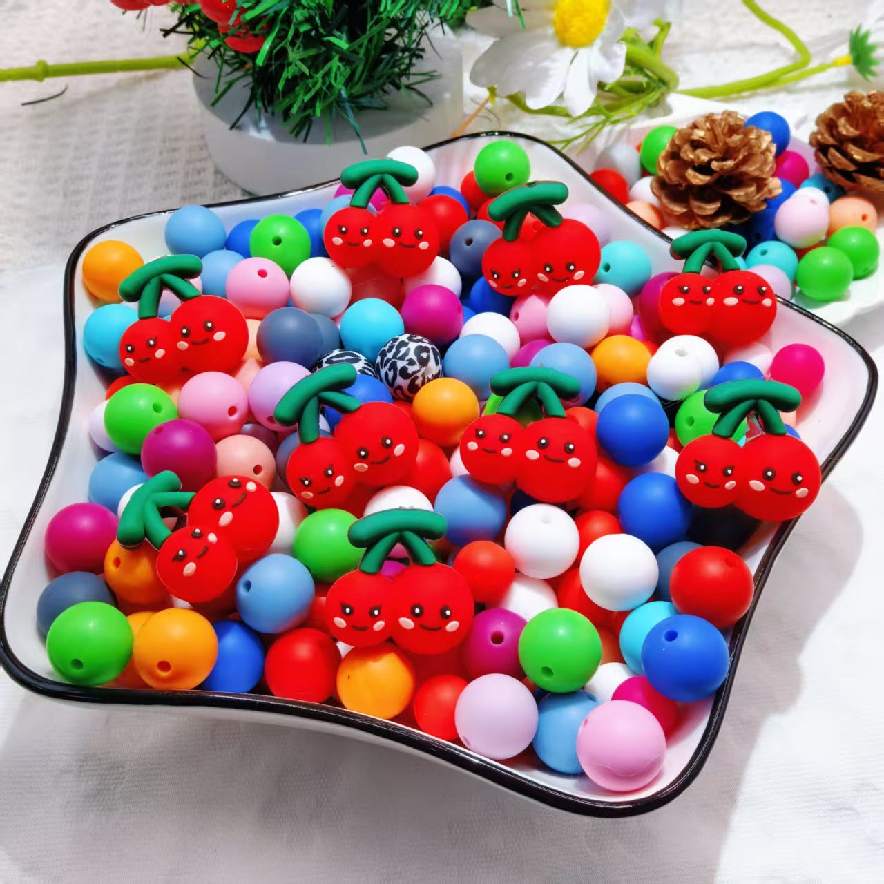 Wholesale 3D Cherry Silicone Cartoon Beads DIY Silicone Beads