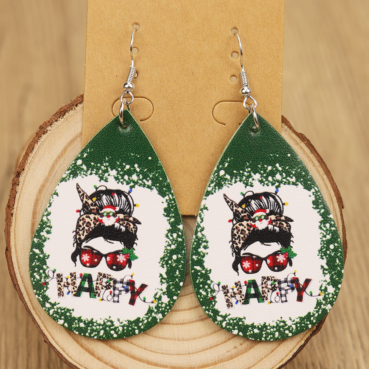 Wholesale Cute Christmas Tree  Plaid Christmas Tree Leopard Print Women' s Earrings