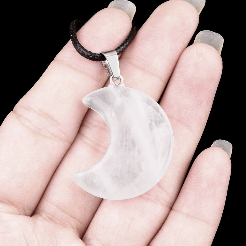 Wholesale Natural crystal agate stone 30mm moon pendant necklace pendant
