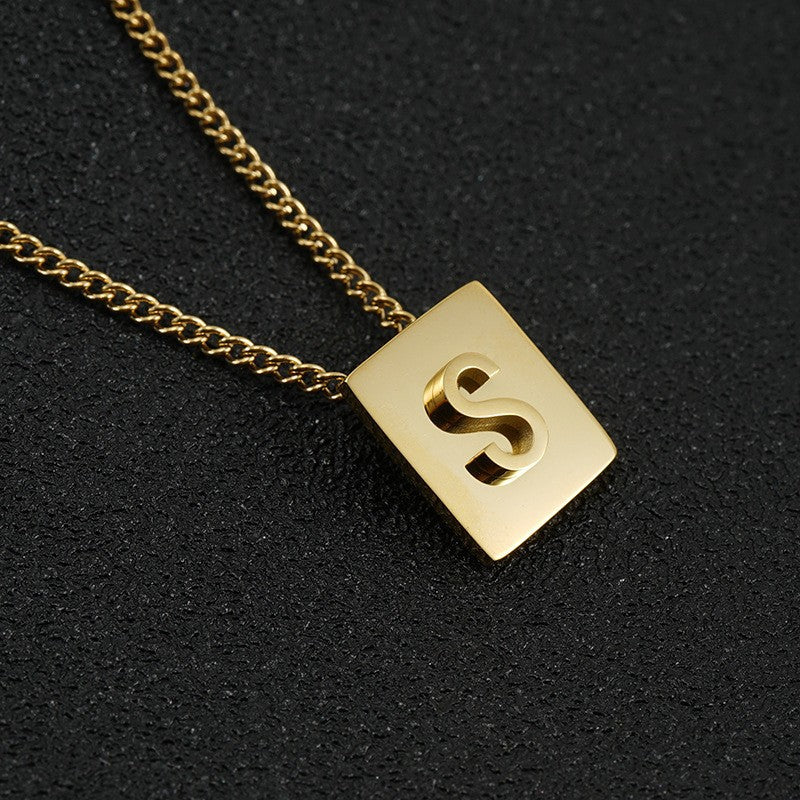 Wholesale Titanium Steel 26 English Letters 18K Stainless Steel Square Necklace Clavicle Chain