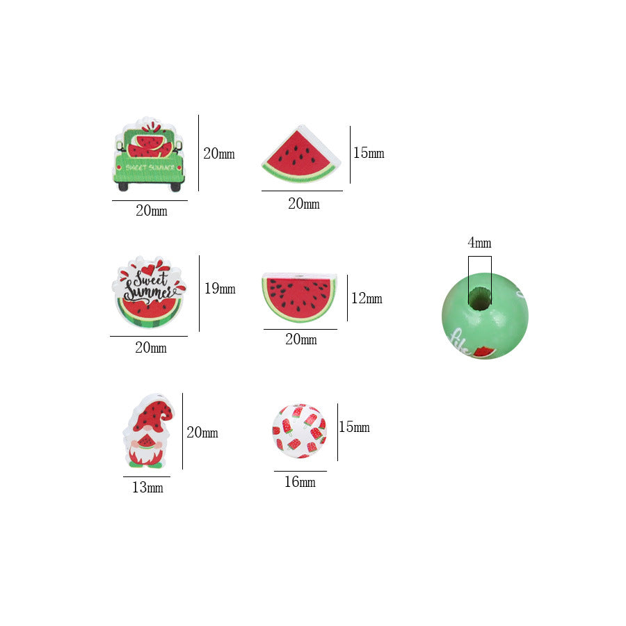 Wholesale 20pcs Summer Watermelon Dwarf Colorful Wooden Beads DIY Accessories