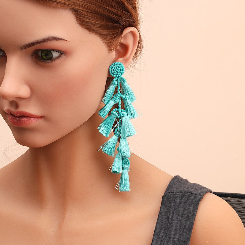 Wholesale Rice Beads Tassel Fabric Earrings
