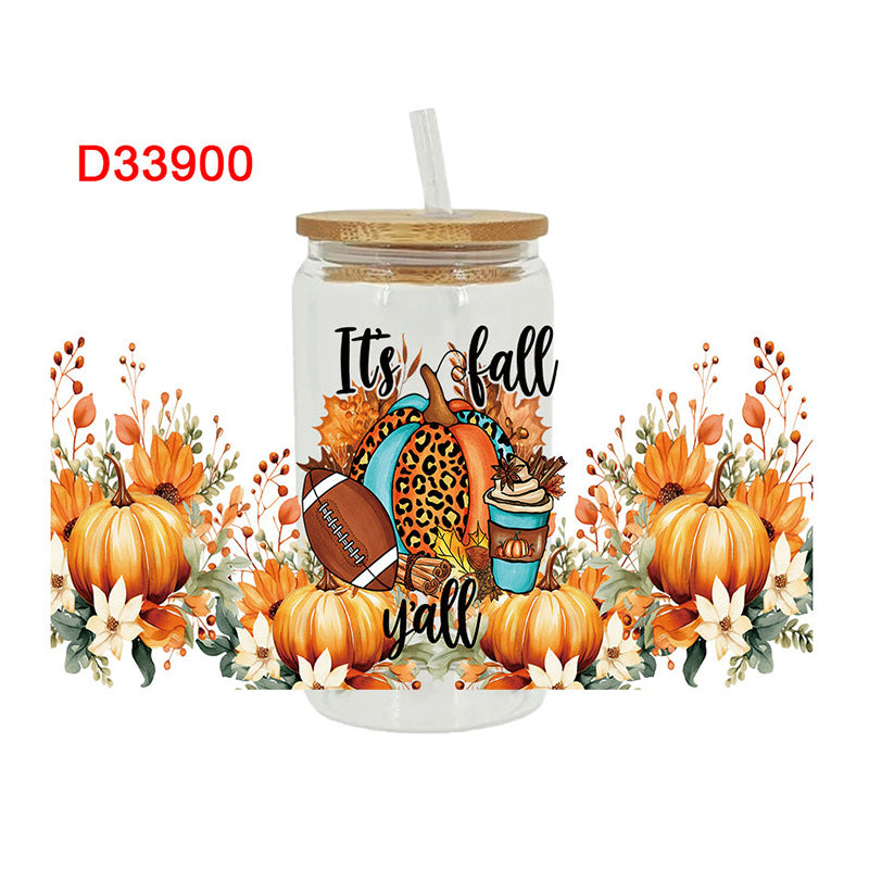 Wholesale Pumpkin Cartoon Thanksgiving 16oz Cup UV DTF Wraps