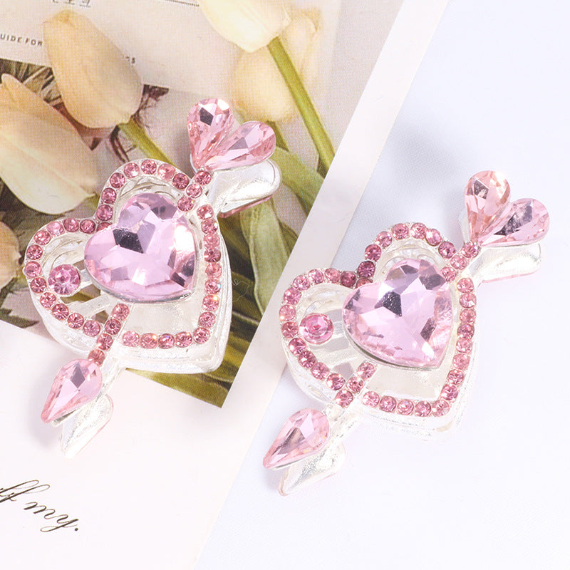 Wholesale  2PCS/Pack Double-sided alloy rhinestones one arrow through the heart love diamond ball straight hole beads DIY mobile phone chain keychain necklace accessories