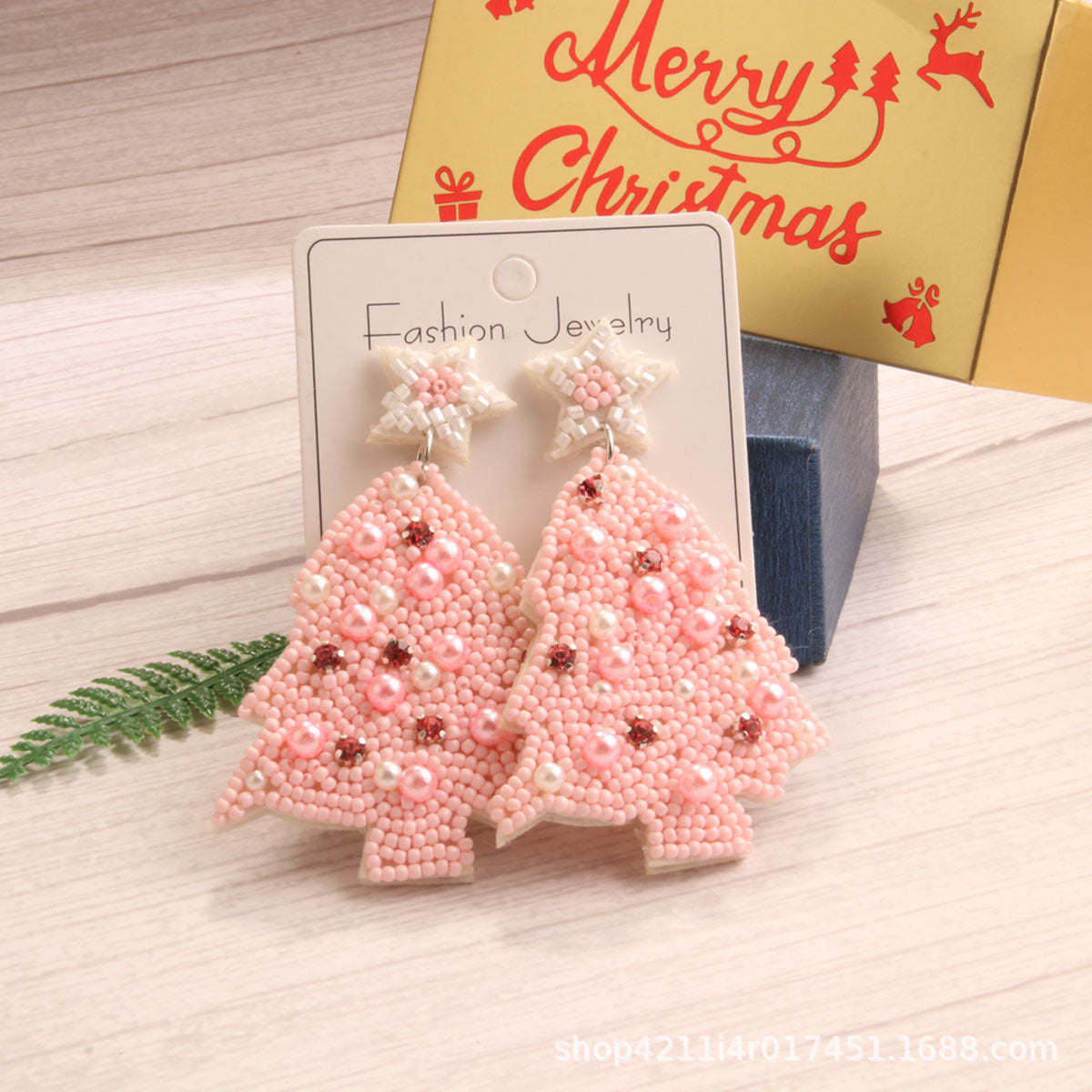 Wholesale Christmas Tree Style Rice Bead Earrings