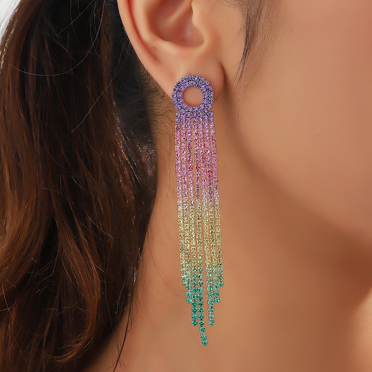Wholesale Rainbow Colored with Diamonds Blingbling Alloy Earrings