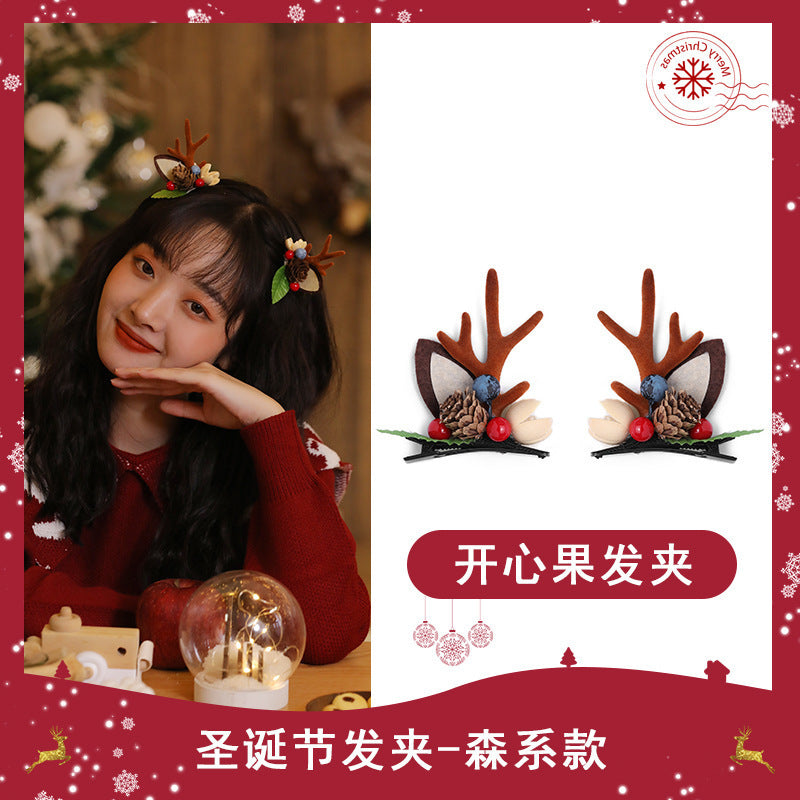 Wholesale Christmas Cute Antler Elk Glowing Plastic Hairpins