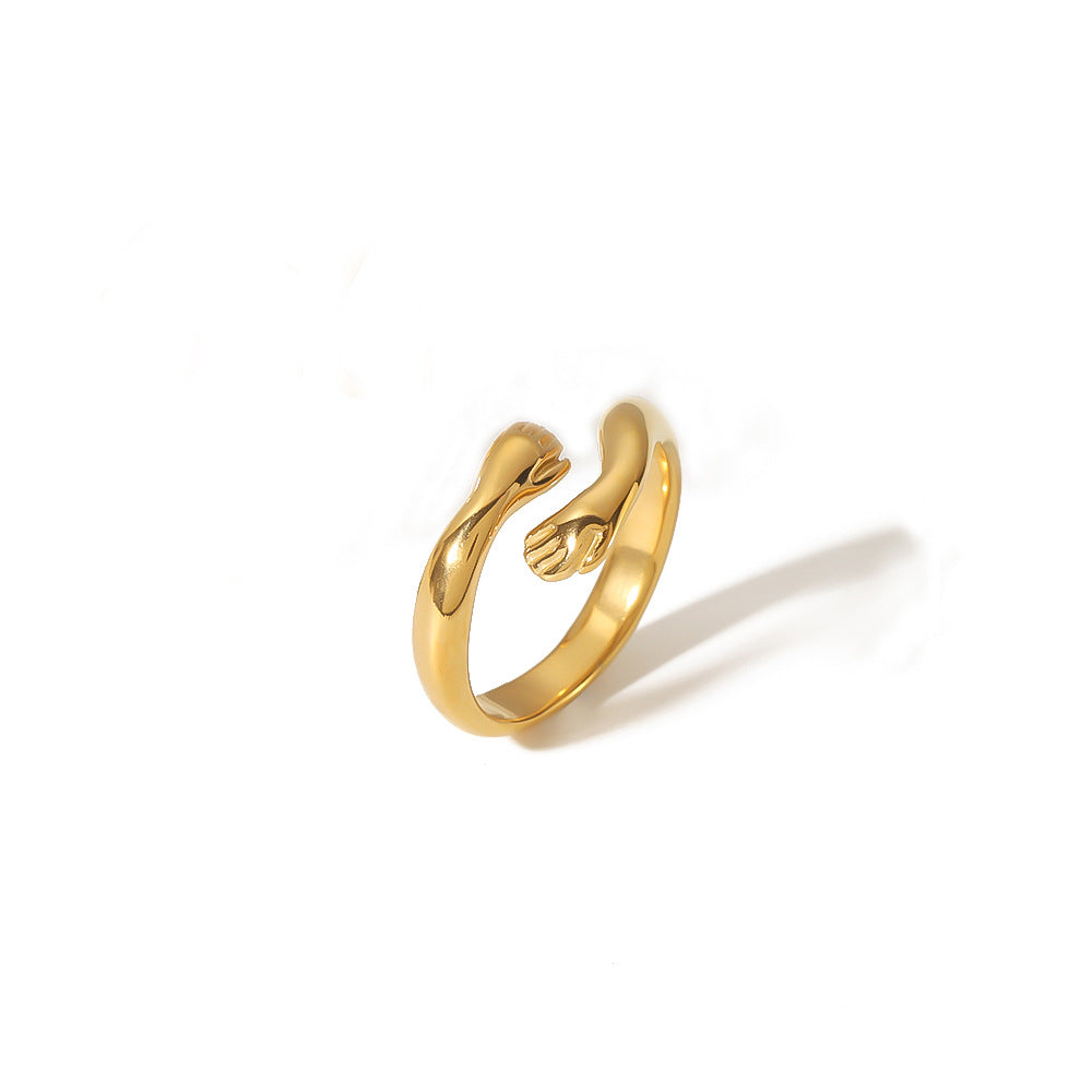 Wholesale 18K Gold Stainless Steel Adjustable Ring with Two Hands