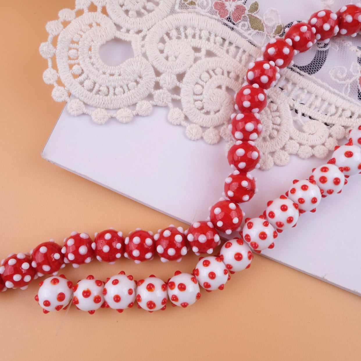 Wholesale 2pcs Handmade Glass Polka Dot Ball Red White Colorful Beads