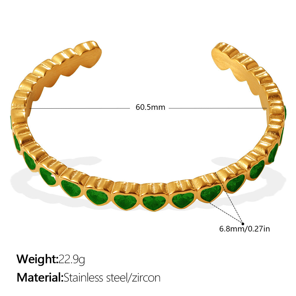 Wholesale Stainless Steel C Shape Open Bangle Bracelet With Multicolor Zircon Stones Retro Stackable Design For Everyday Wear And Gift