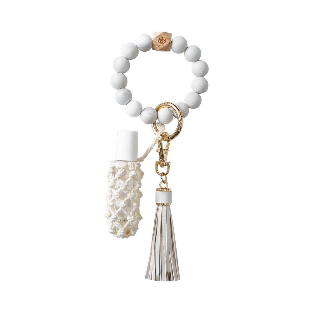 Wholesale Colorful tassel bead silicone wrist keychain