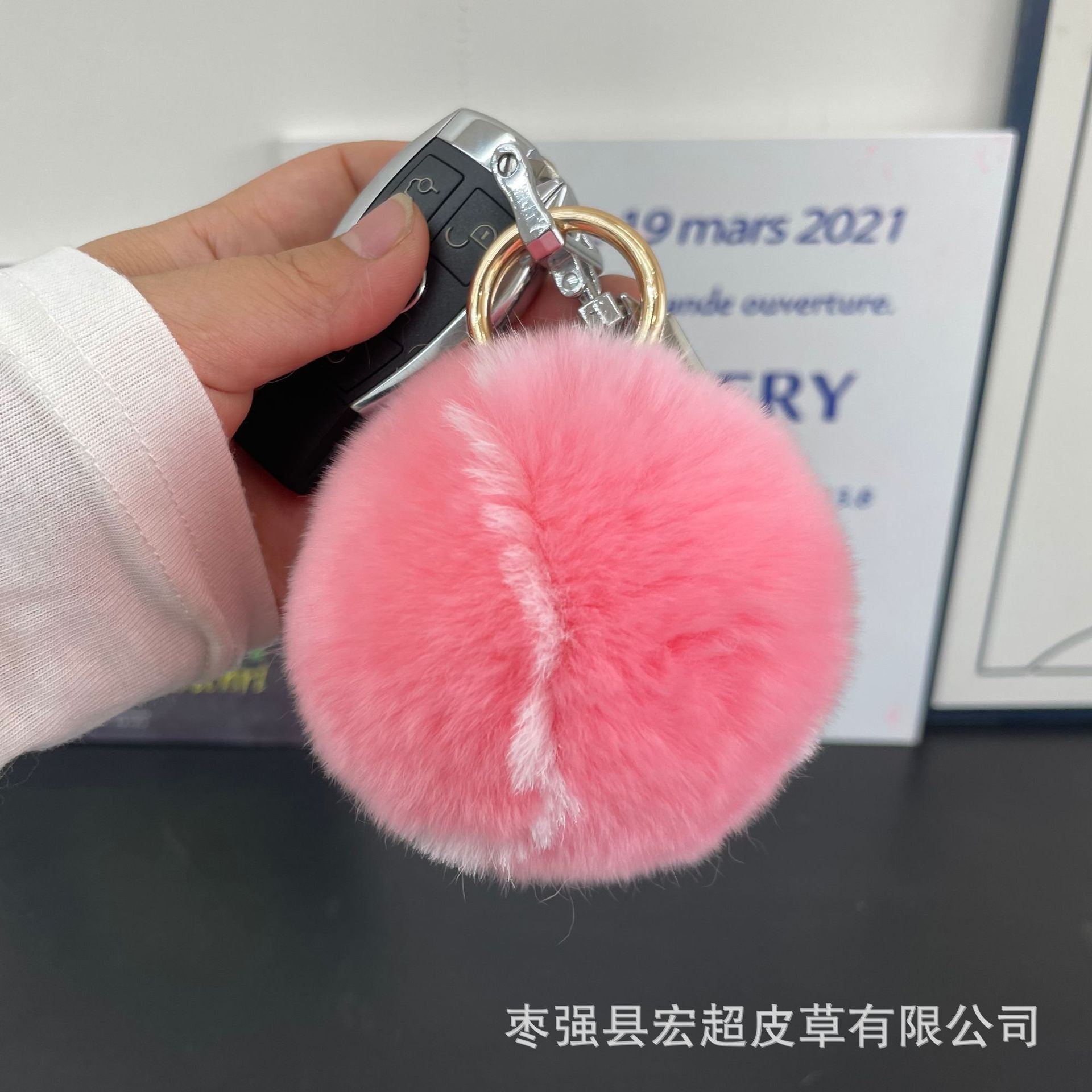 Wholesale Cute little tennis ball rabbit fur plush keychain
