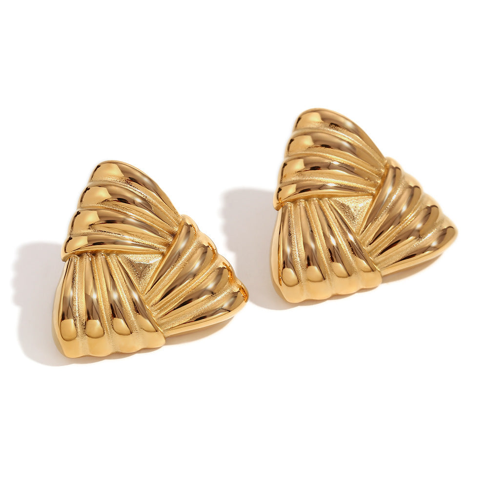 Wholesale Stainless Steel Cast Striped Wrapped Triangular Earrings