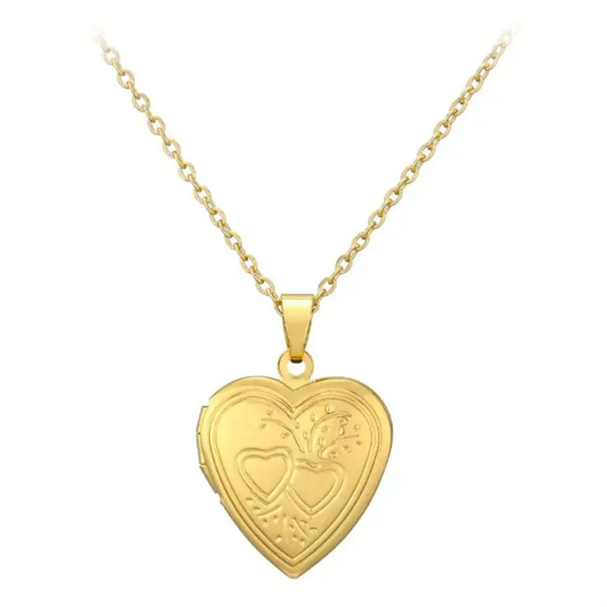 Wholesale Stainless Steel Necklace Gold Heart Pattern Frame Box Pendant O-Chain
