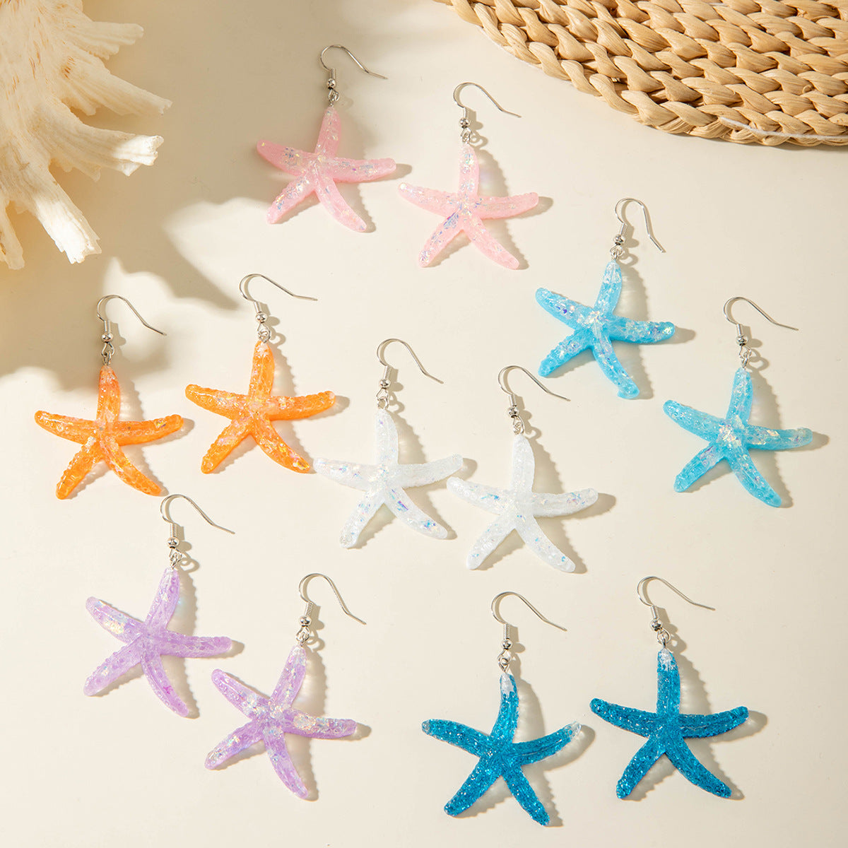 Wholesale Colorful Resin Starfish and Scallop Earrings