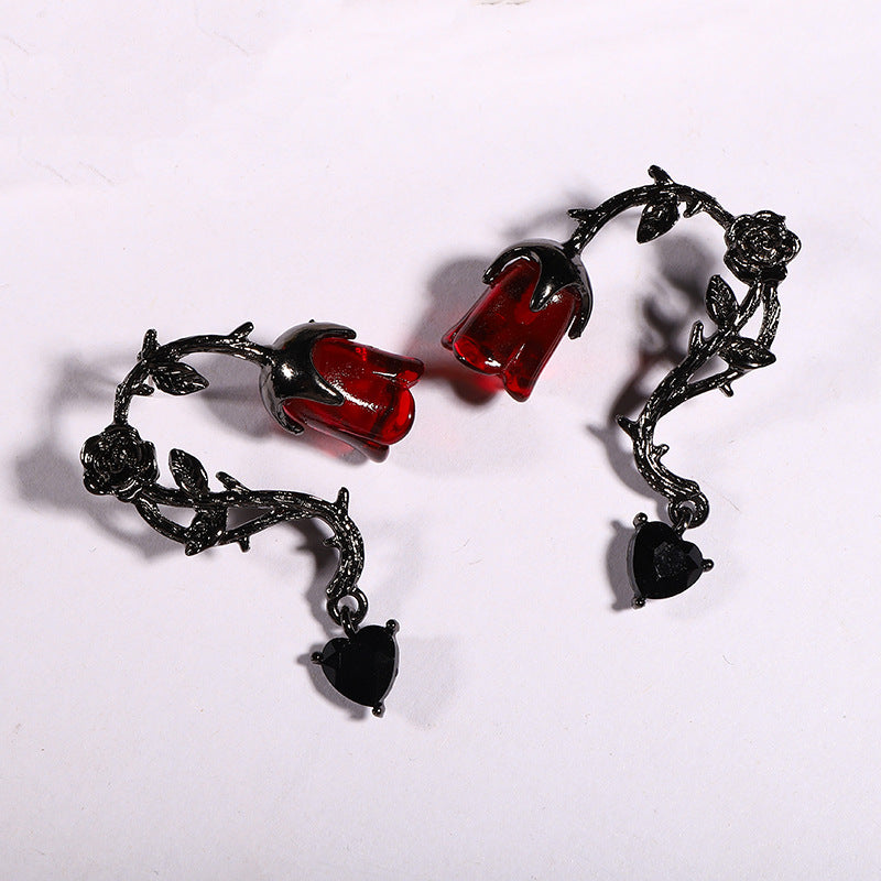 Wholesale Halloween Dark Style Thorn Vine Red Rose Flower Earrings