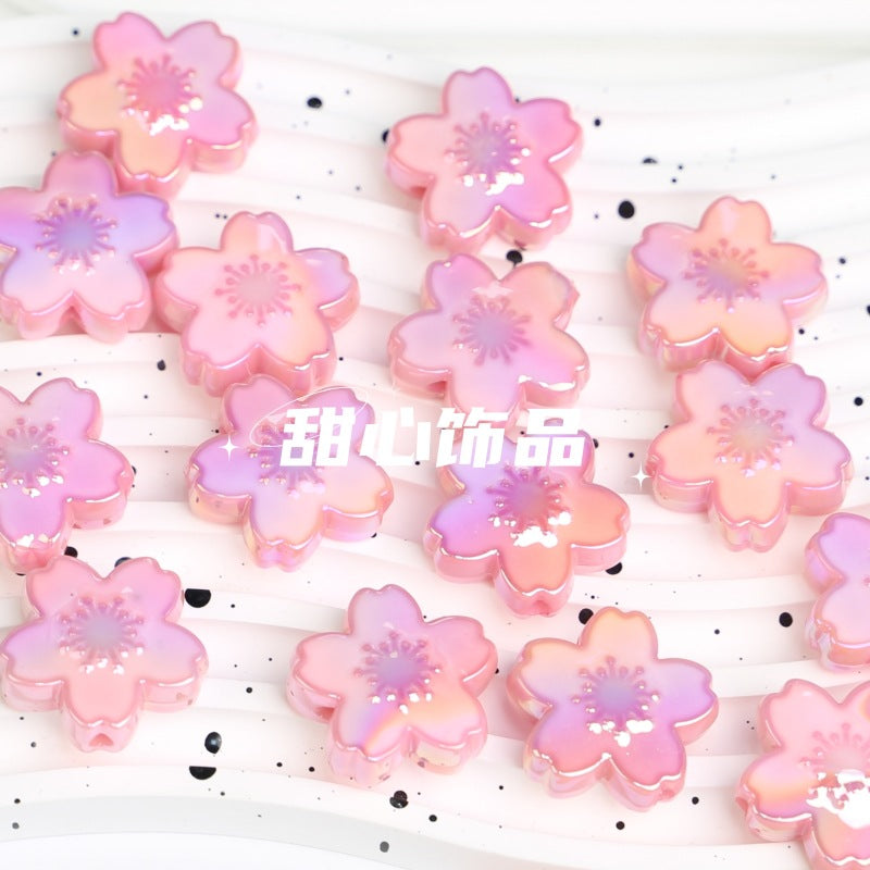 Wholesale 10pcs DIY Double-sided Oil Drip Cherry Blossom Flower Straight Hole Acrylic Beads