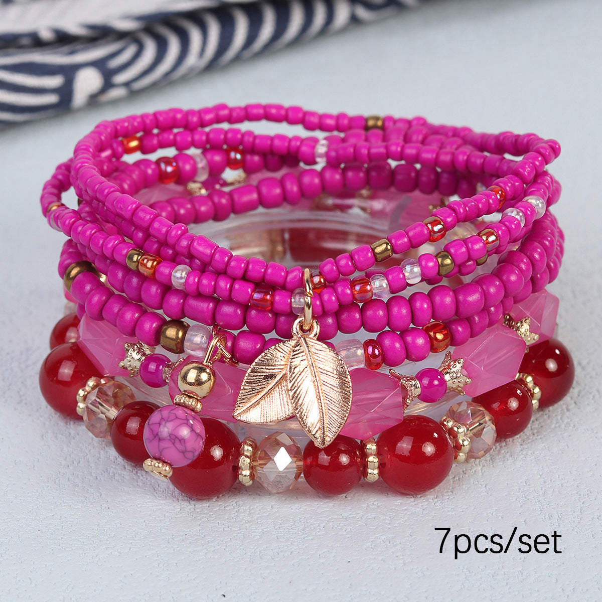 Wholesale  Bohemian Multi-Layered Beaded Leaf Pendant Bracelet
