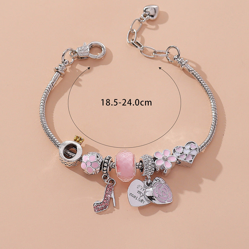Wholesale High Heels Pendant Pink Flower Bracelet