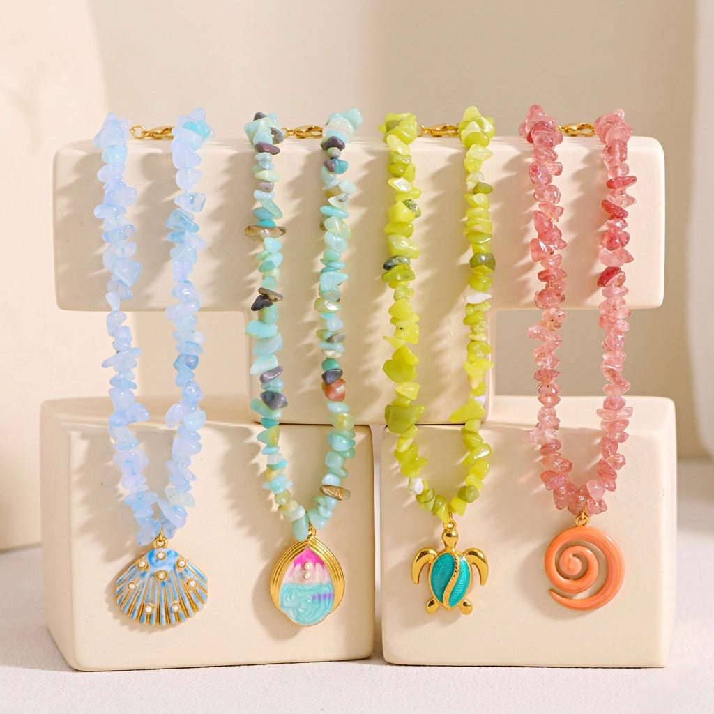 Wholesale Stone Gravel Pillar Necklace Titanium Steel Clavicle Chain