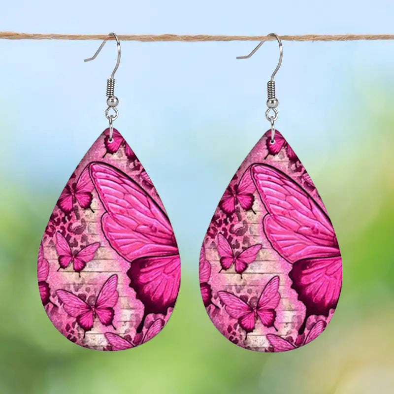 Wholesale Flower Pattern Double Sided PU Leather Earrings