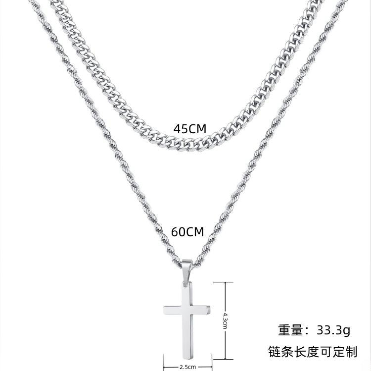 Wholesale Golden cross double layered stainless steel necklace