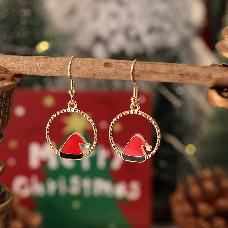 Wholesale Red and Green  Snowman Christmas Hat Earrings