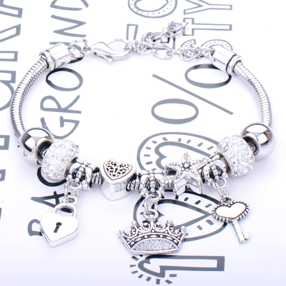Wholesale Zinc Alloy Beaded Crown Pendant Bracelet