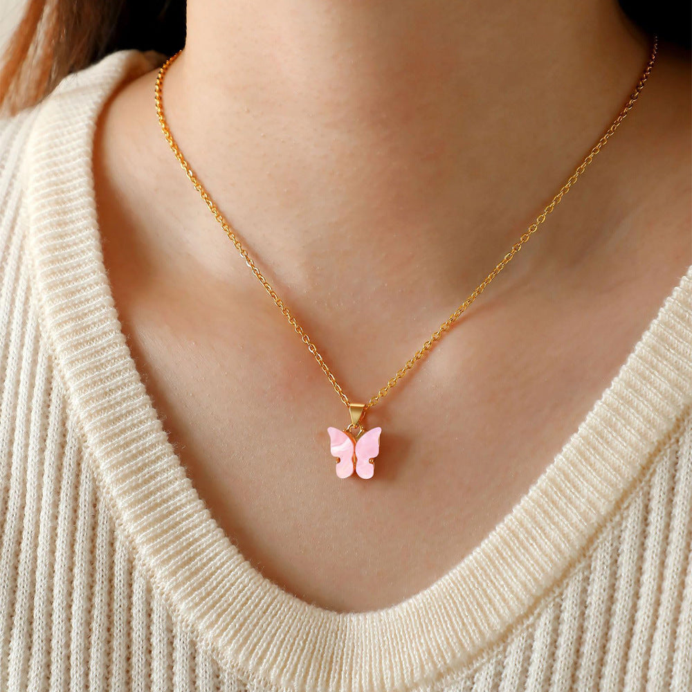 Wholesale Butterfly Pendant Simple Multicolor Acrylic Pendant Necklace