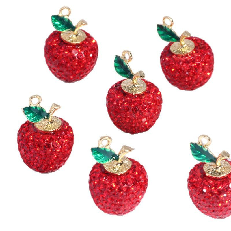 Wholesale 6PCS/Pack Full diamond cherry apple soft clay diamond ball straight hole beads wholesale DIY mobile phone key chain necklace bag chain accessories