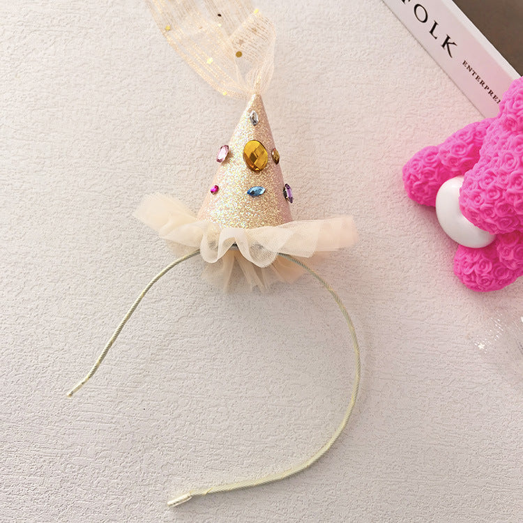 Wholesale  Mesh Ribbon Rhinestone Party Birthday Hat Hair Clip Christmas Headwear Holiday