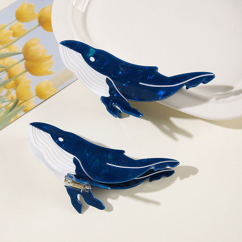 Wholesale Trendy Ocean Blue Whale Design Acrylic Hair Claw Clip For Casual Updo Styling Hair Accessory