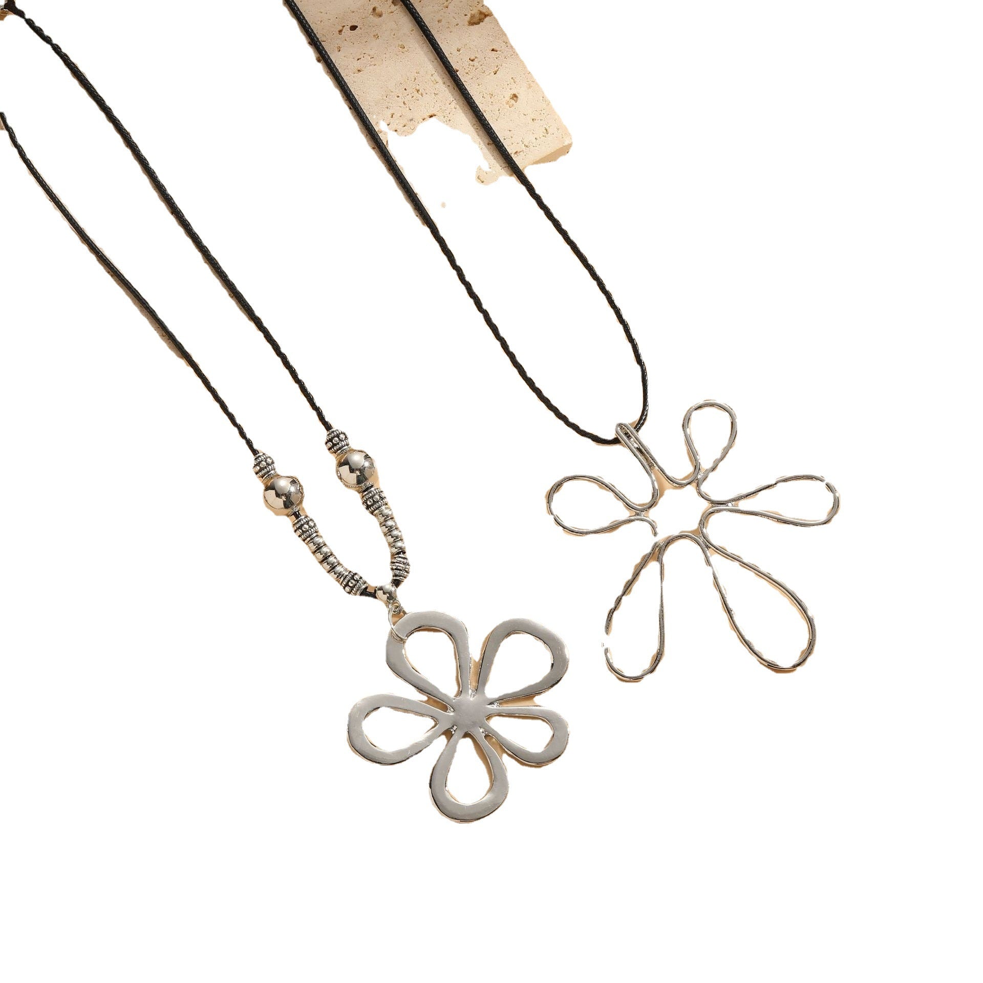 Wholesale Alloy Korean Velvet Wax Rope CCB Hollow Big Flower Pendant Necklaces