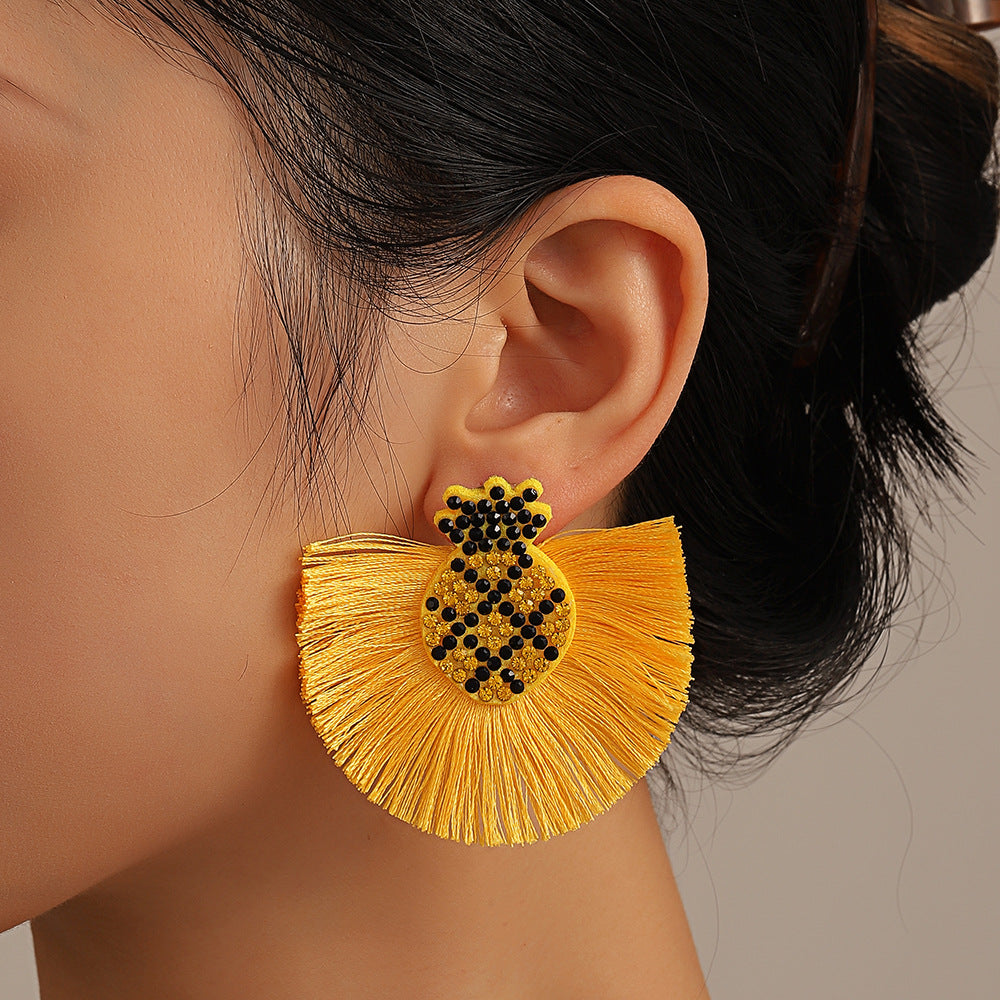 Wholesale Bohemian Tassel Exaggerated Rhinestone Elk Earrings