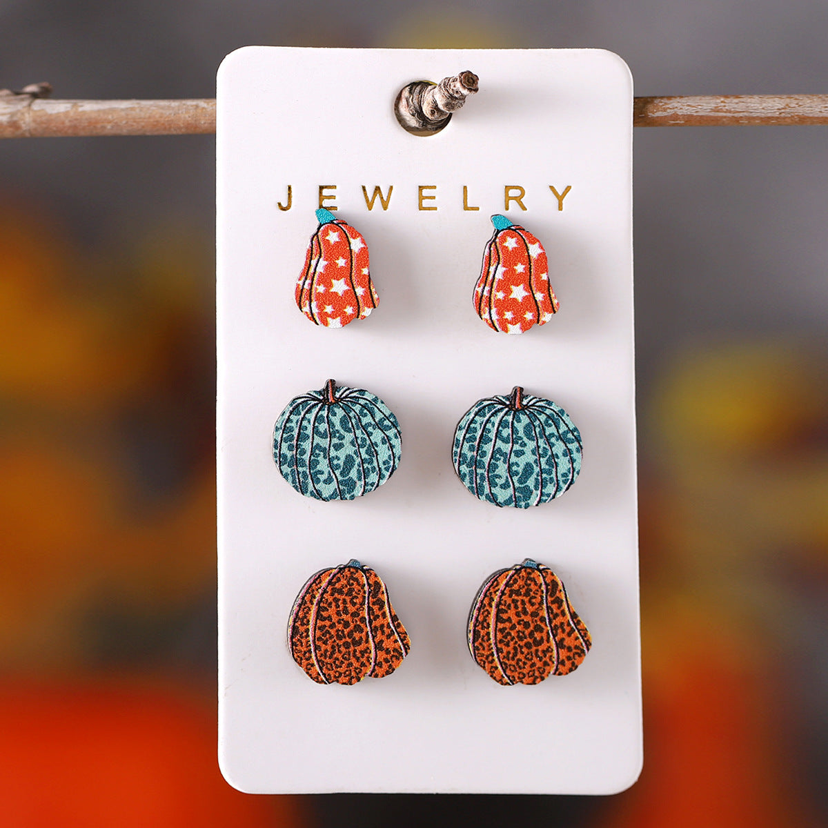 Wholesale Autumn Thanksgiving Leopard Print Wood Earring Set