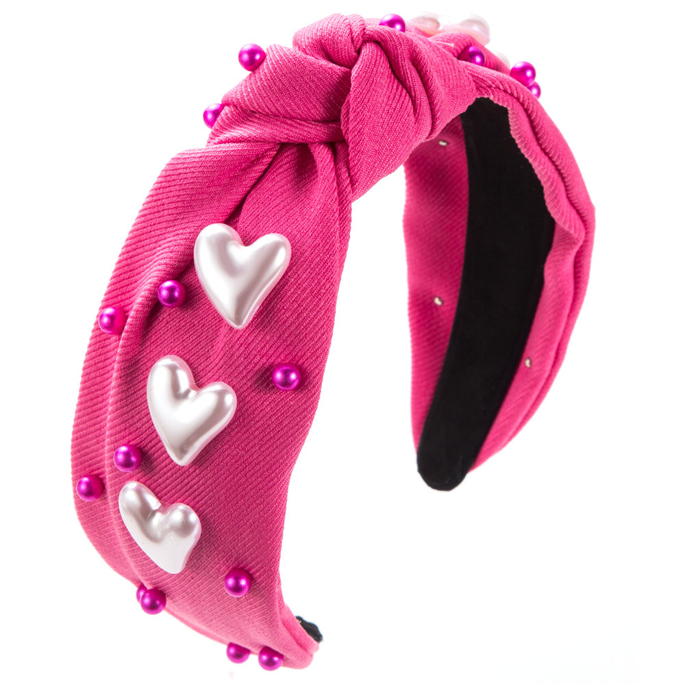 Wholesale Fabric Inlaid with Multiple Heart-shaped Pearl Studded Valentine's Day Headbands