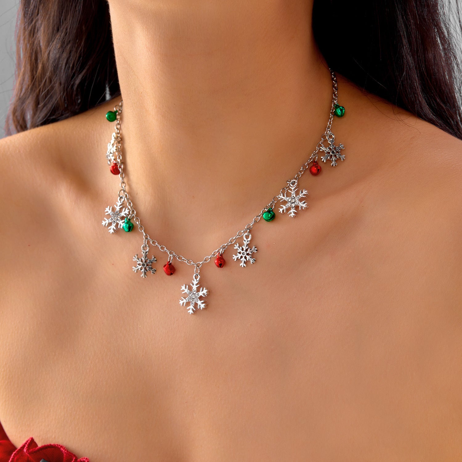 Wholesale Colorful bell and diamond snowflake Necklace Set