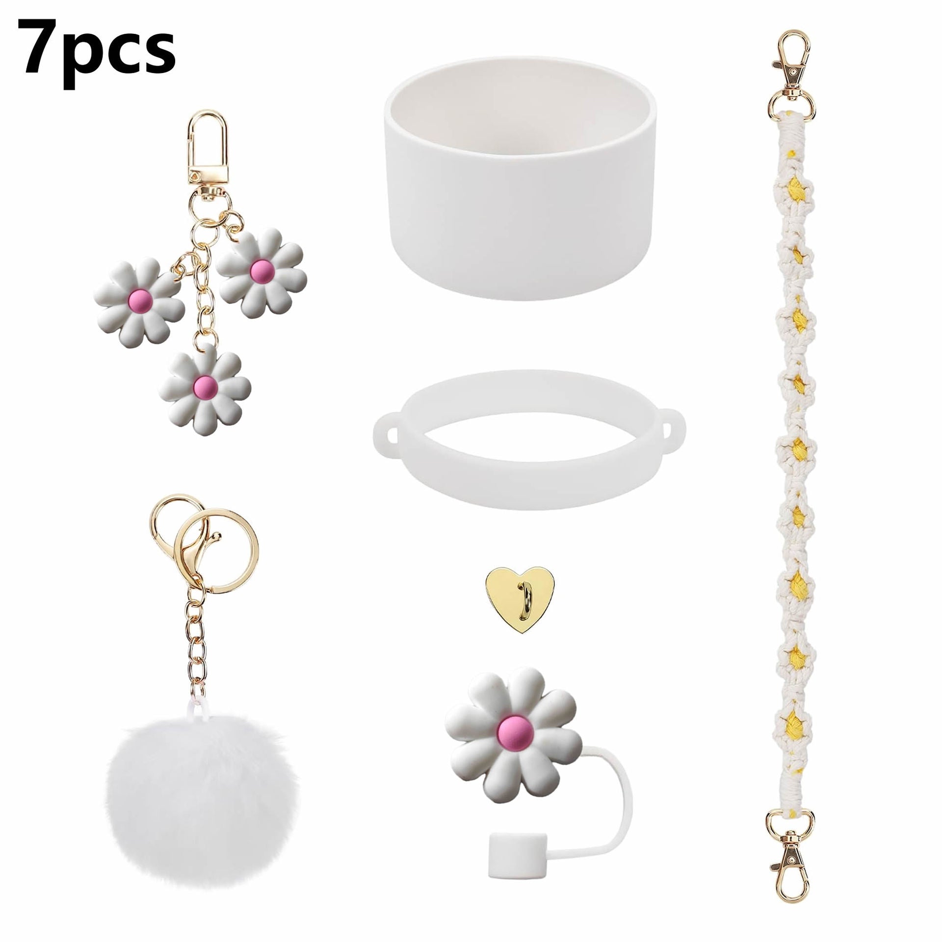 Wholesale Daisy water cup decoration straw hat cup sleeve cup chain colorful flower key pendant plush ball pendant