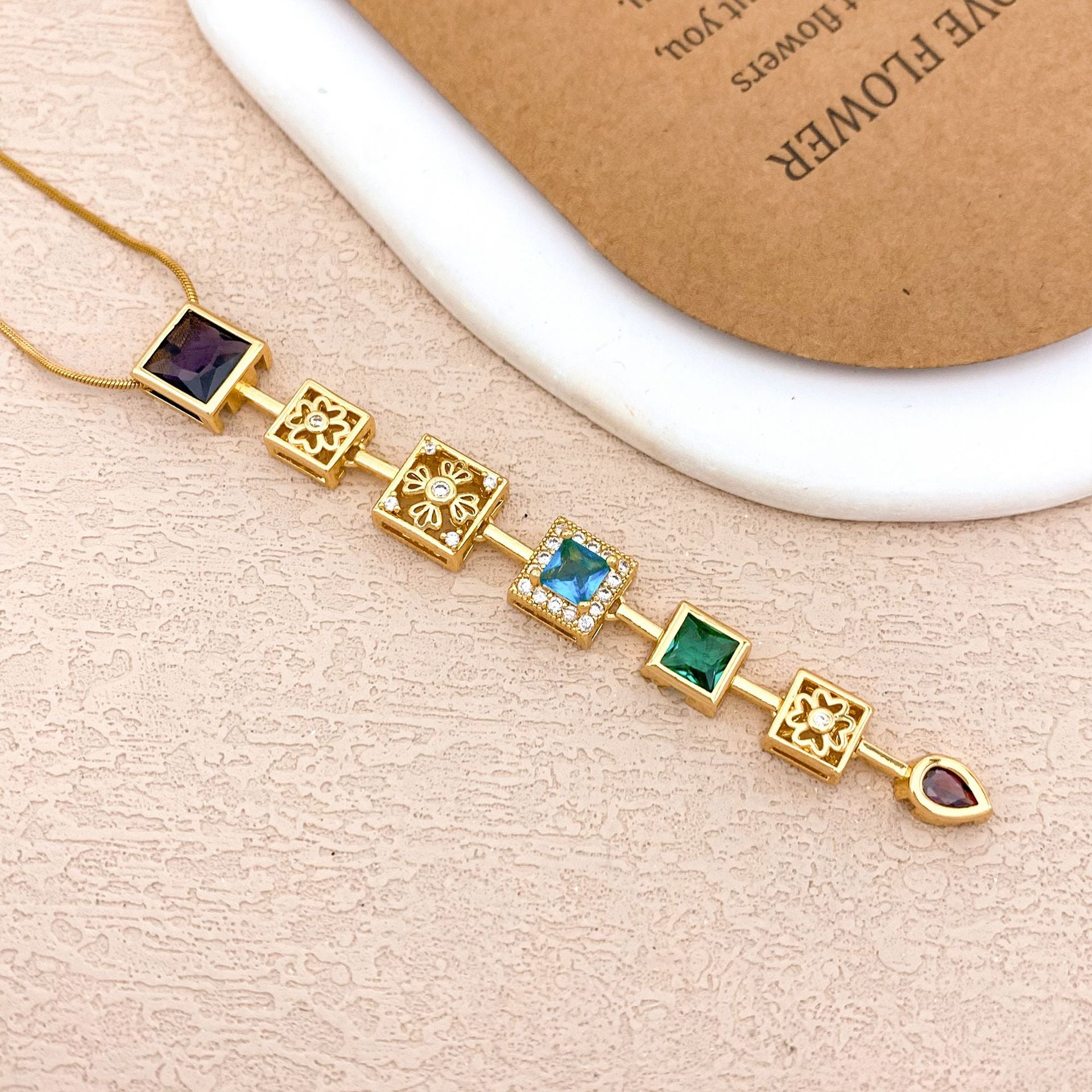 Wholesale Colorful Square Geometric Smart Titanium Steel Necklace Niche Luxury Versatile Accessories