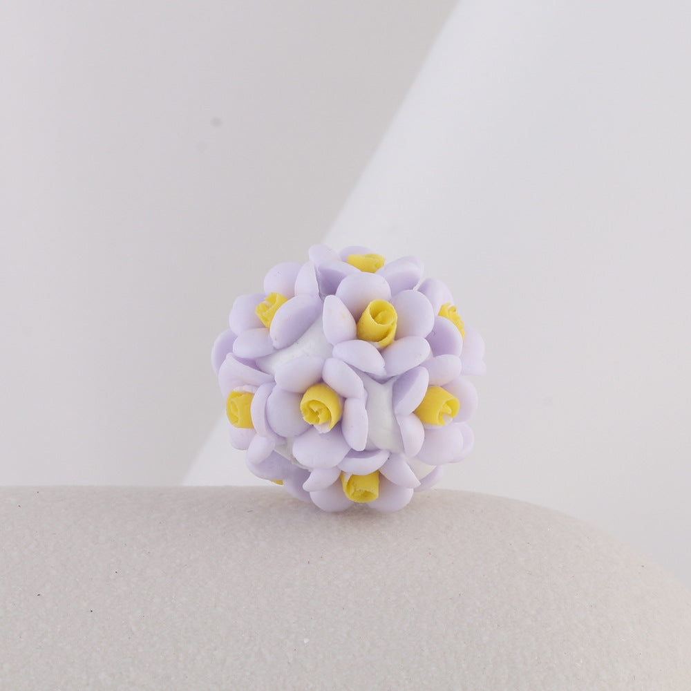 Wholesale 6pcs Colorful Rose Balls Soft Clay Drill Ball Straight Hole Beads