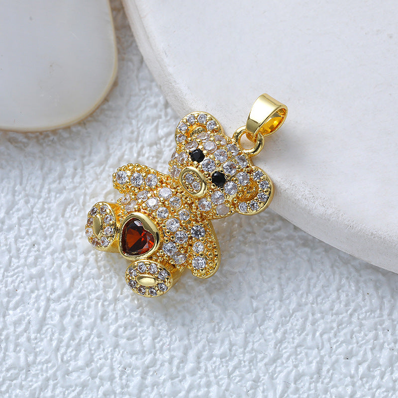 Wholesale Temperament All-match Titanium Steel Red Panda Animal Copper Plated Real Gold Micro-Inlaid Zircon Necklace Pendant