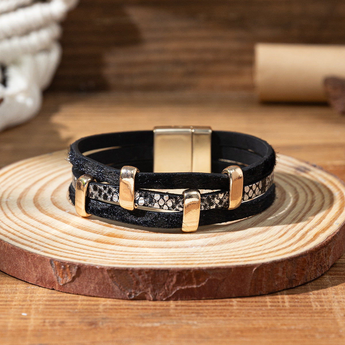 Wholesale Snake patterned three-layer wide Layered Bracelet Set