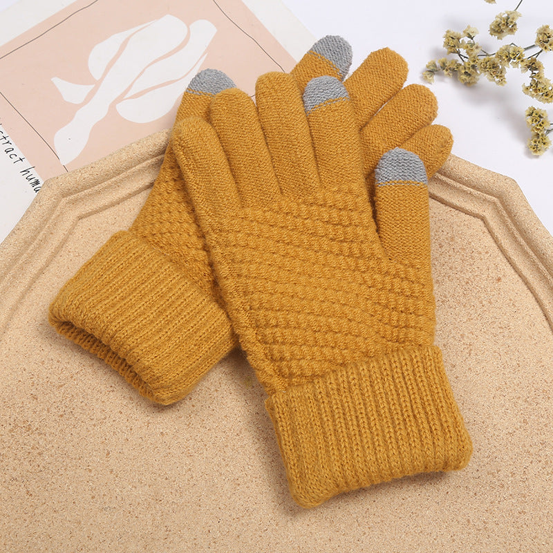 Wholesale Winter Velvet Thickened Touch Screen Warm Wool Knitted Gloves