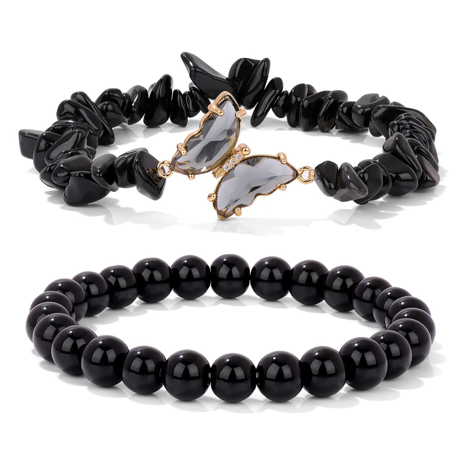Wholesale Butterfly Double Layer Amethyst Chip Beaded Bracelet Women S Fashion Jewelry Accessory Boutique Resale Gift