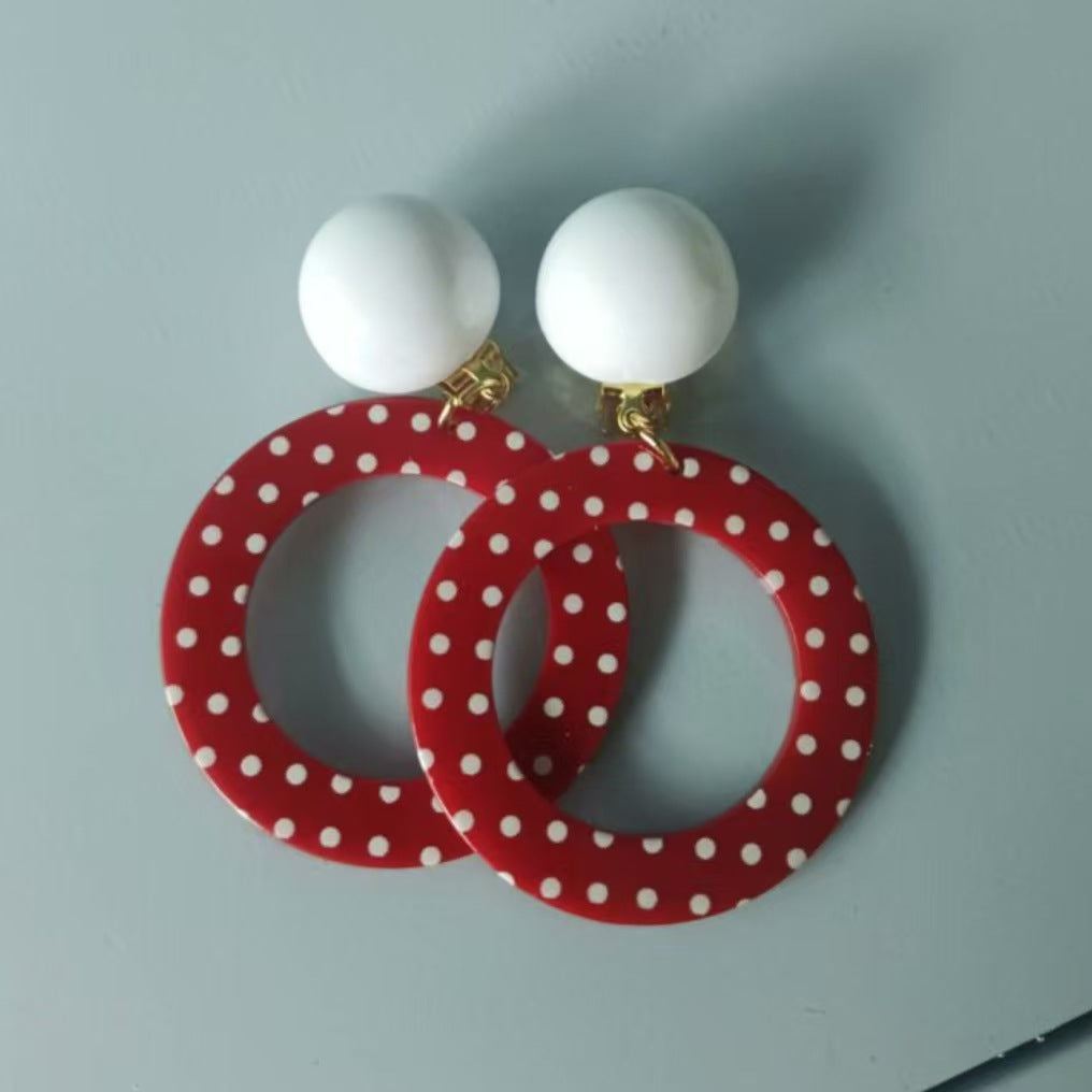 Wholesale Retro Hong Kong style red exaggerated polka dot large hoop earrings