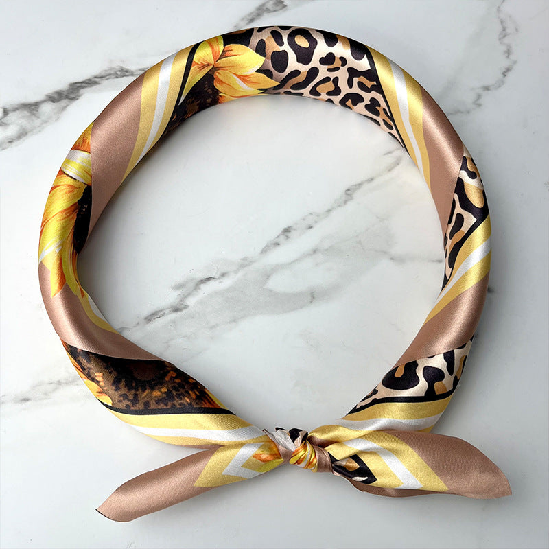 Wholesale Plain Silk Scarf Sunflower Leopard Print Fashion Sunflower Silky Print Scarf