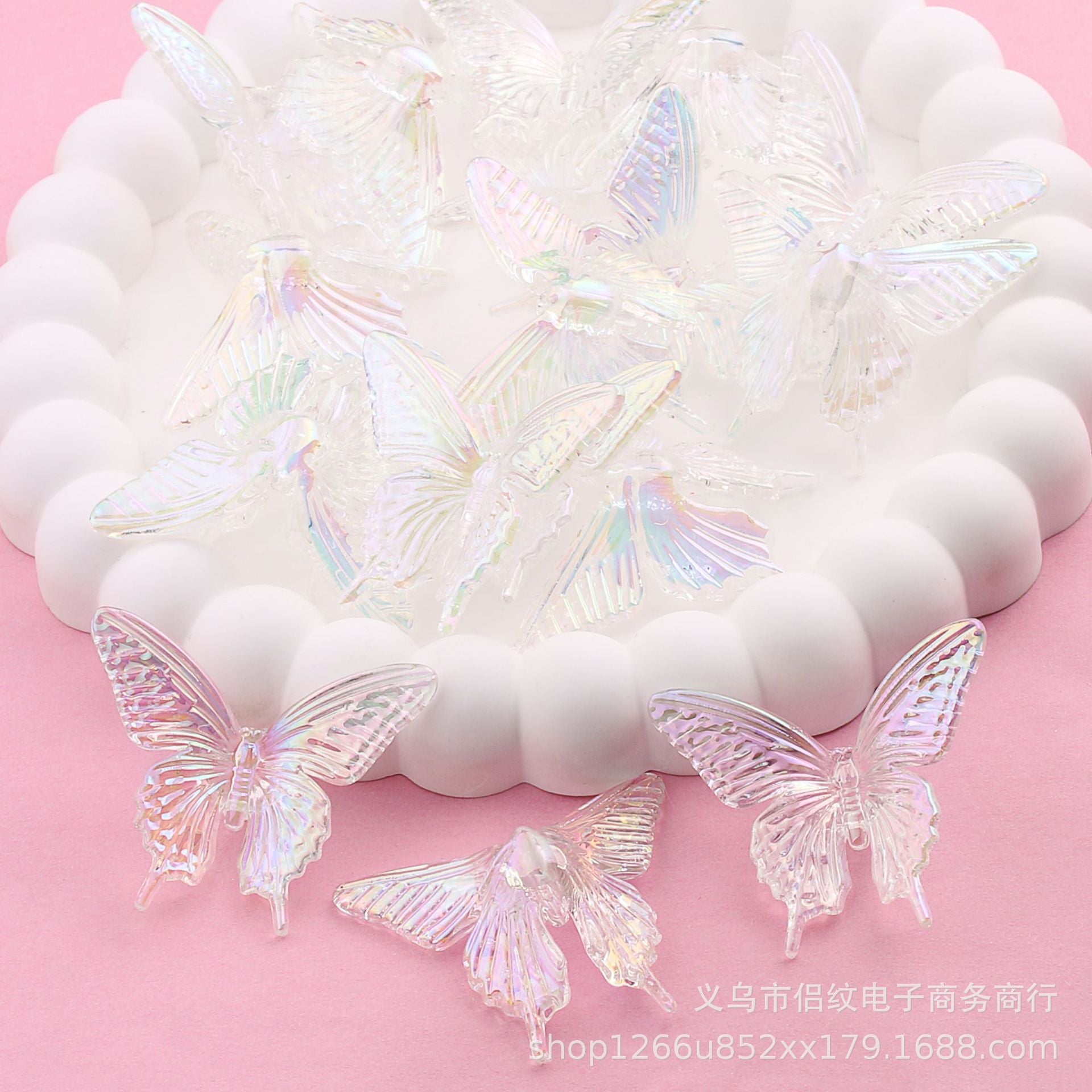 Wholesale 100PCS Acrylic High Transparent Color Straight Hole UV Plated Butterfly Beads