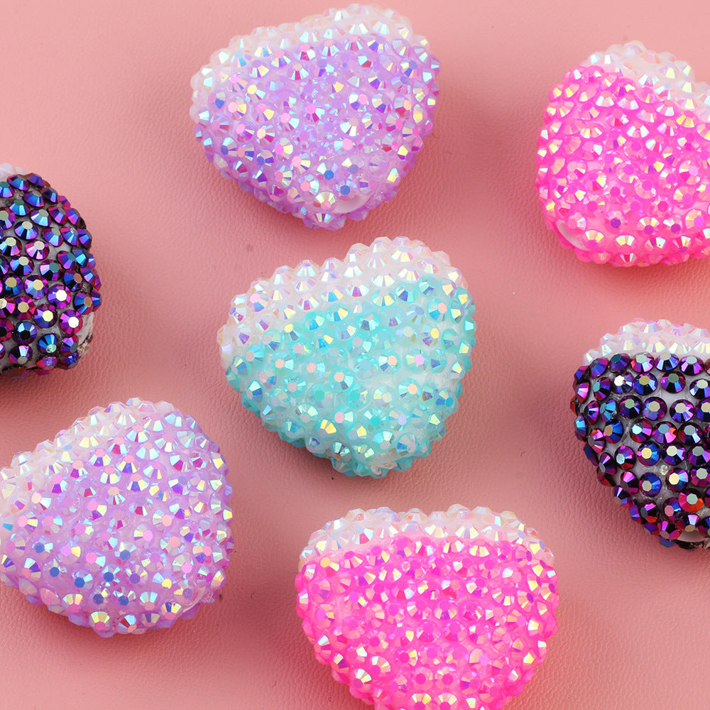 Wholesale 5pcs Gradient acrylic diamond stickers love diamond balls can be worn straight hole beads DIY mobile phone chain key chain bag chain accessories